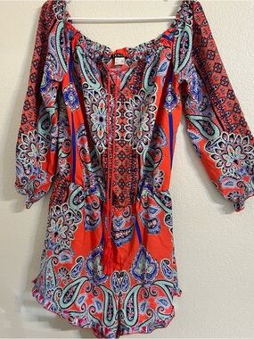 VENUS Coral Paisley Off-Shoulder Romper boho resortwear summer beach prairie